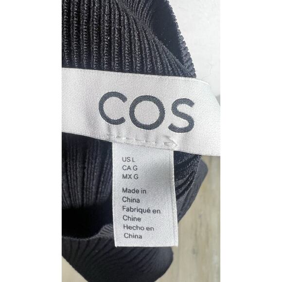 COS Womens Large Black Stretch Knit Ribbed Mock Neck Short Sleeve Mini Dress EUC - Picture 10 of 11